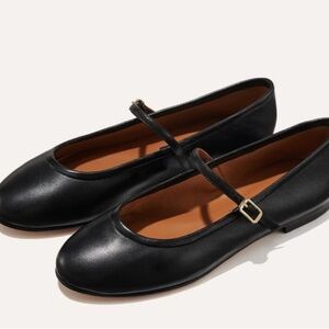 Margaux Black Leather Mary Jane Flats